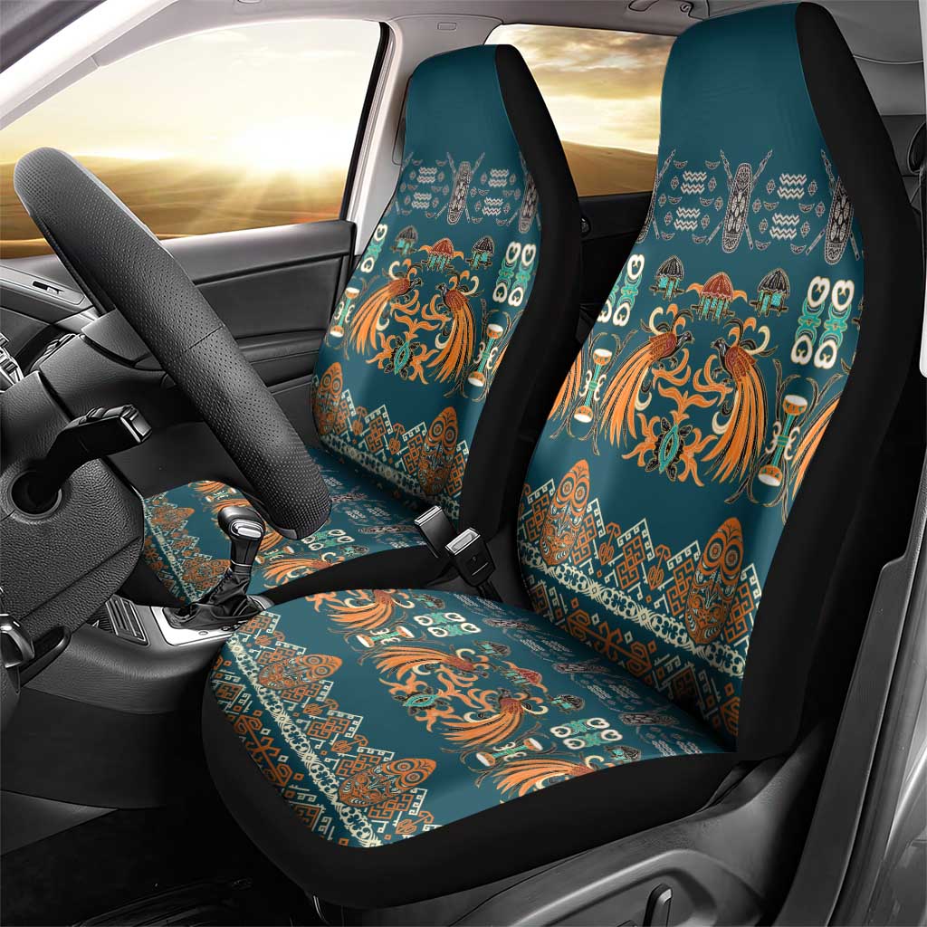 Dark Cyan Blue Batik Papua-inspired Pattern Car Seat Cover - Polynesian Pride