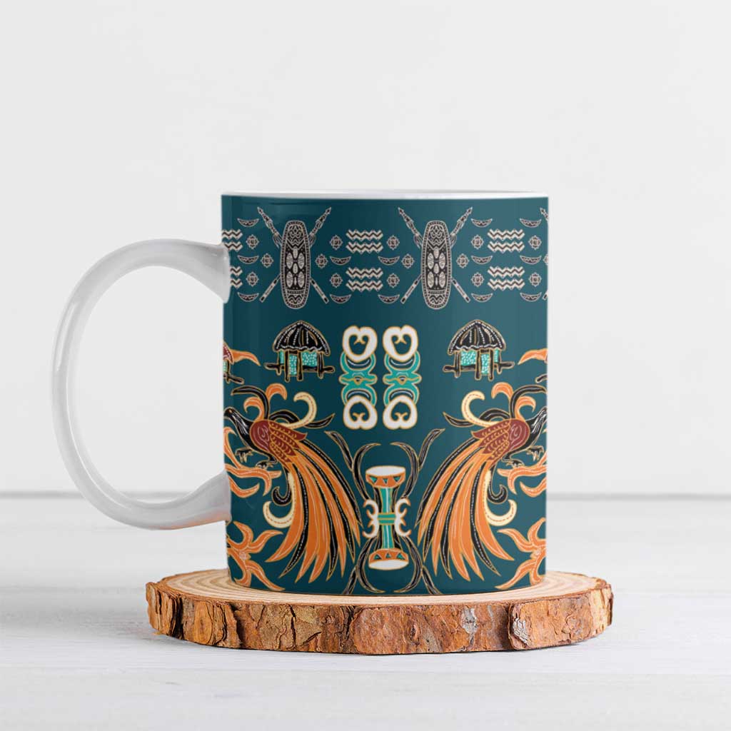 Dark Cyan Blue Batik Papua-inspired Pattern Ceramic Mug - Polynesian Pride