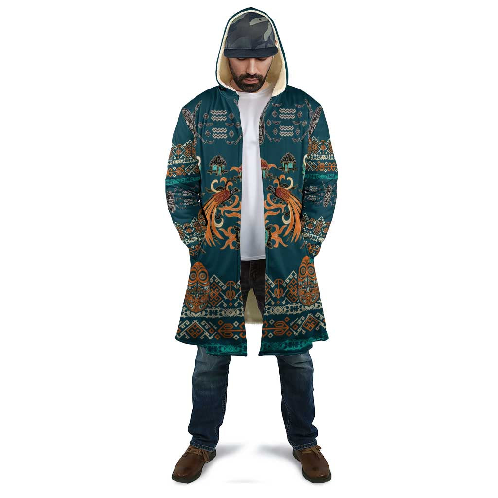 Dark Cyan Blue Batik Papua-inspired Pattern Cloak - Polynesian Pride