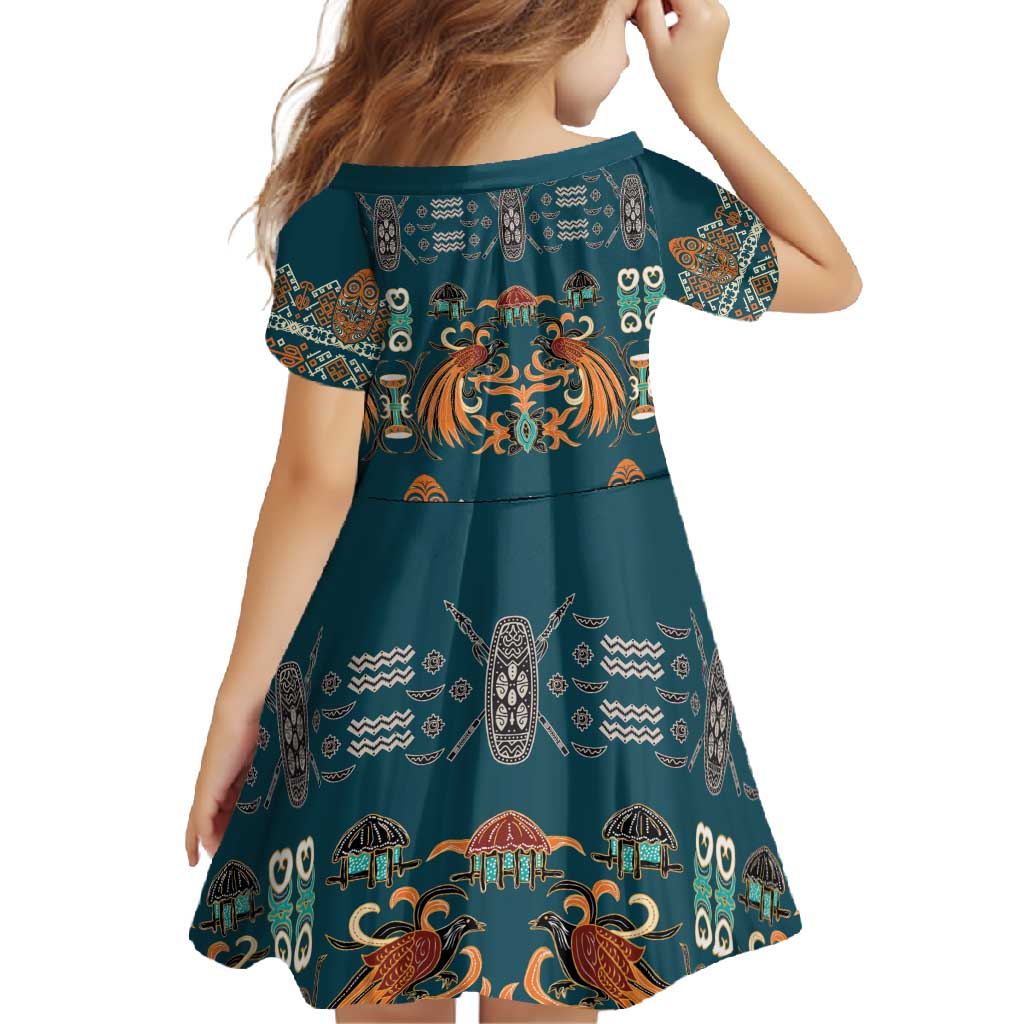 Dark Cyan Blue Batik Papua-inspired Pattern Family Matching Long Sleeve Bodycon Dress and Hawaiian Shirt - Polynesian Pride