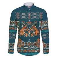 Dark Cyan Blue Batik Papua-inspired Pattern Family Matching Mermaid Dress and Hawaiian Shirt LT9 Dad's Shirt - Long Sleeve Blue - Polynesian Pride