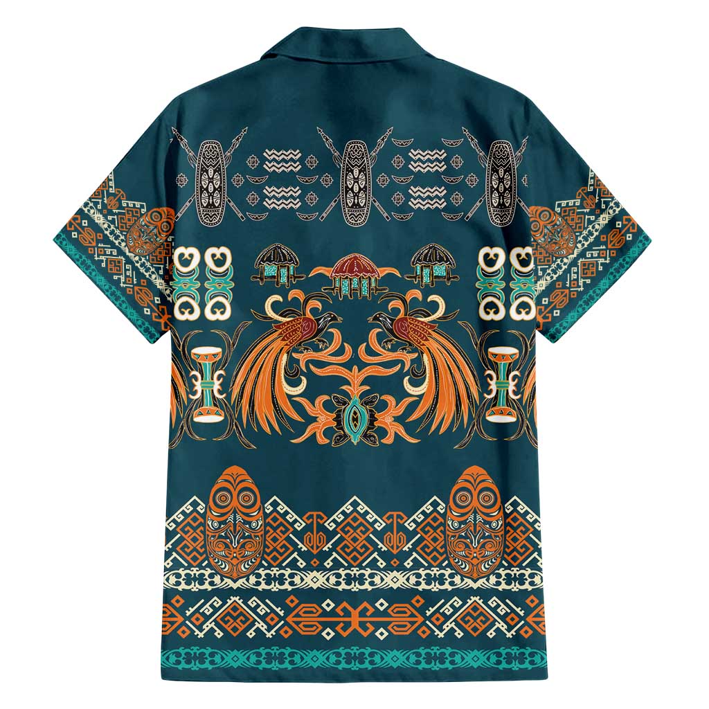 Dark Cyan Blue Batik Papua-inspired Pattern Family Matching Puletasi and Hawaiian Shirt LT9 - Polynesian Pride