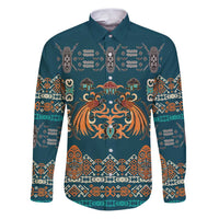 Dark Cyan Blue Batik Papua-inspired Pattern Family Matching Puletasi and Hawaiian Shirt LT9 Dad's Shirt - Long Sleeve Blue - Polynesian Pride