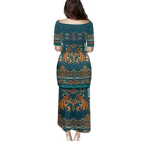 Dark Cyan Blue Batik Papua-inspired Pattern Family Matching Puletasi and Hawaiian Shirt LT9 - Polynesian Pride