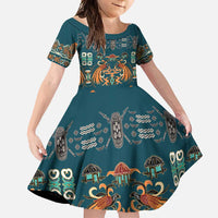 Dark Cyan Blue Batik Papua-inspired Pattern Family Matching Summer Maxi Dress and Hawaiian Shirt LT9 Daughter's Dress Blue - Polynesian Pride