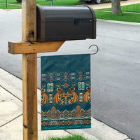 Dark Cyan Blue Batik Papua-inspired Pattern Garden Flag - Polynesian Pride