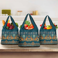 Dark Cyan Blue Batik Papua-inspired Pattern Grocery Bag LT9 3-pack One Size Blue - Polynesian Pride