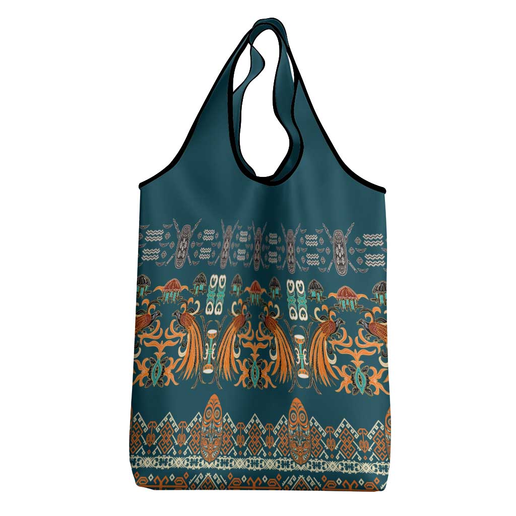 Dark Cyan Blue Batik Papua-inspired Pattern Grocery Bag LT9 - Polynesian Pride