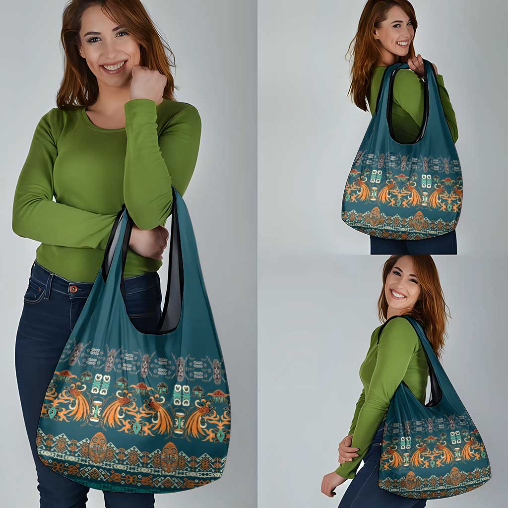 Dark Cyan Blue Batik Papua-inspired Pattern Grocery Bag LT9 - Polynesian Pride