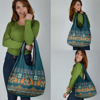 Dark Cyan Blue Batik Papua-inspired Pattern Grocery Bag LT9 - Polynesian Pride