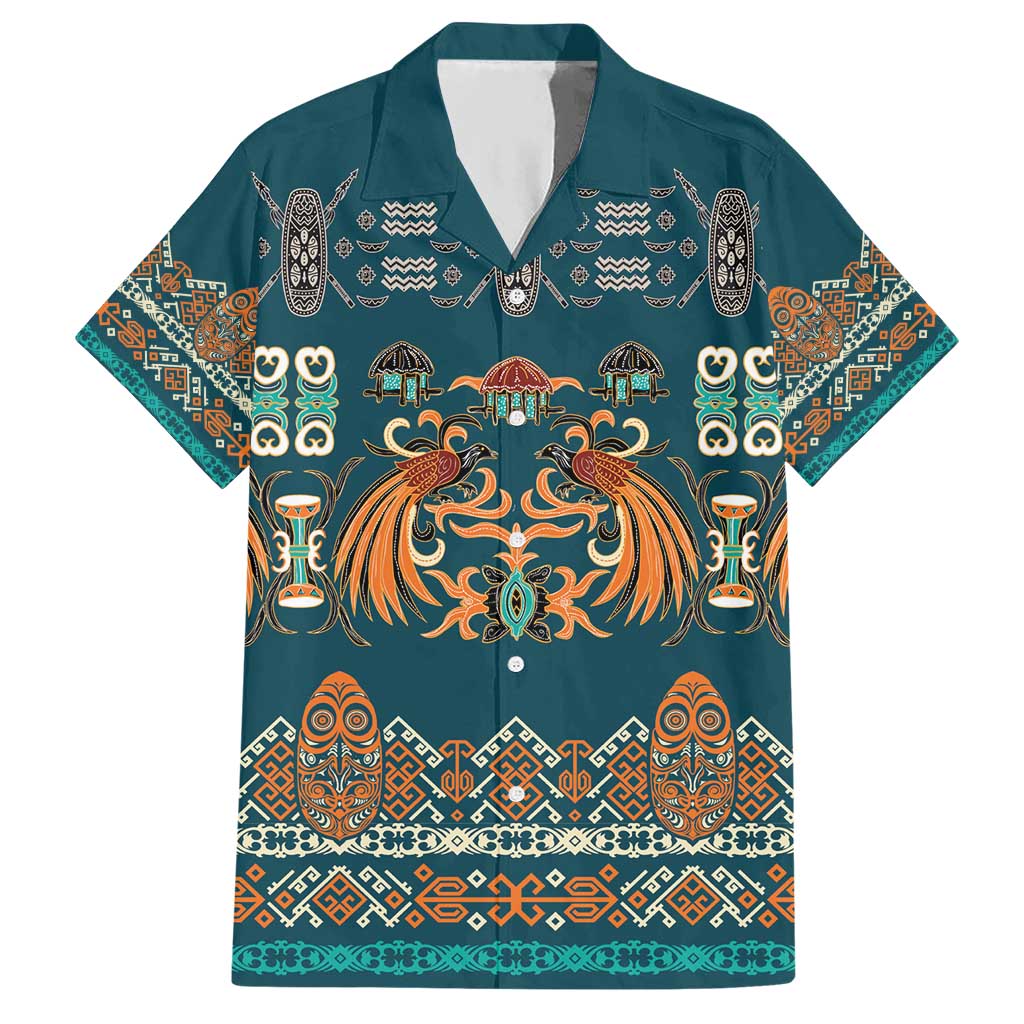 Dark Cyan Blue Batik Papua-inspired Pattern Hawaiian Shirt LT9 Blue - Polynesian Pride