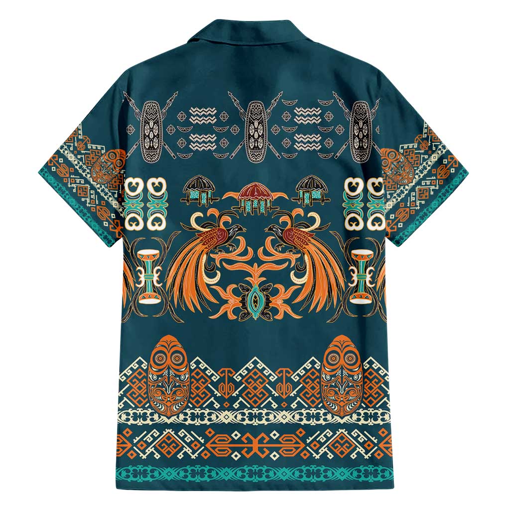 Dark Cyan Blue Batik Papua-inspired Pattern Hawaiian Shirt LT9 - Polynesian Pride