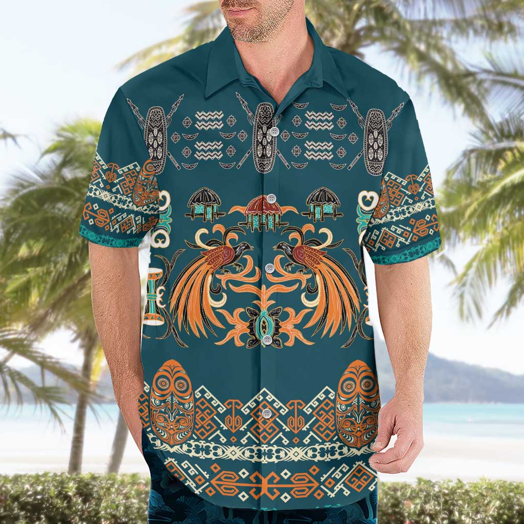 Dark Cyan Blue Batik Papua-inspired Pattern Hawaiian Shirt LT9 - Polynesian Pride