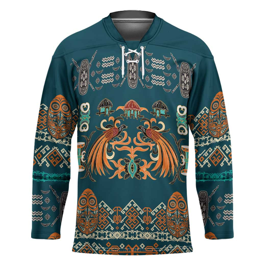 Dark Cyan Blue Batik Papua-inspired Pattern Hockey Jersey - Polynesian Pride