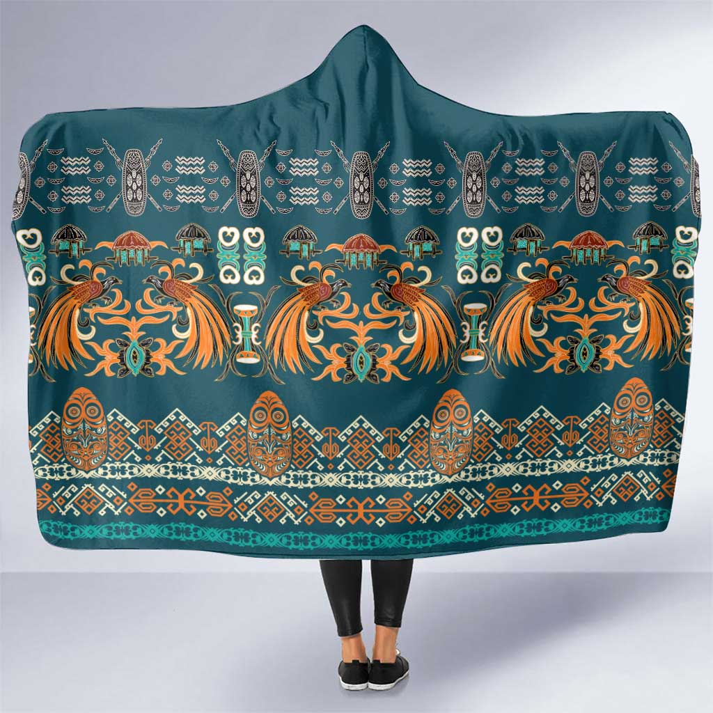 Dark Cyan Blue Batik Papua-inspired Pattern Hooded Blanket - Polynesian Pride