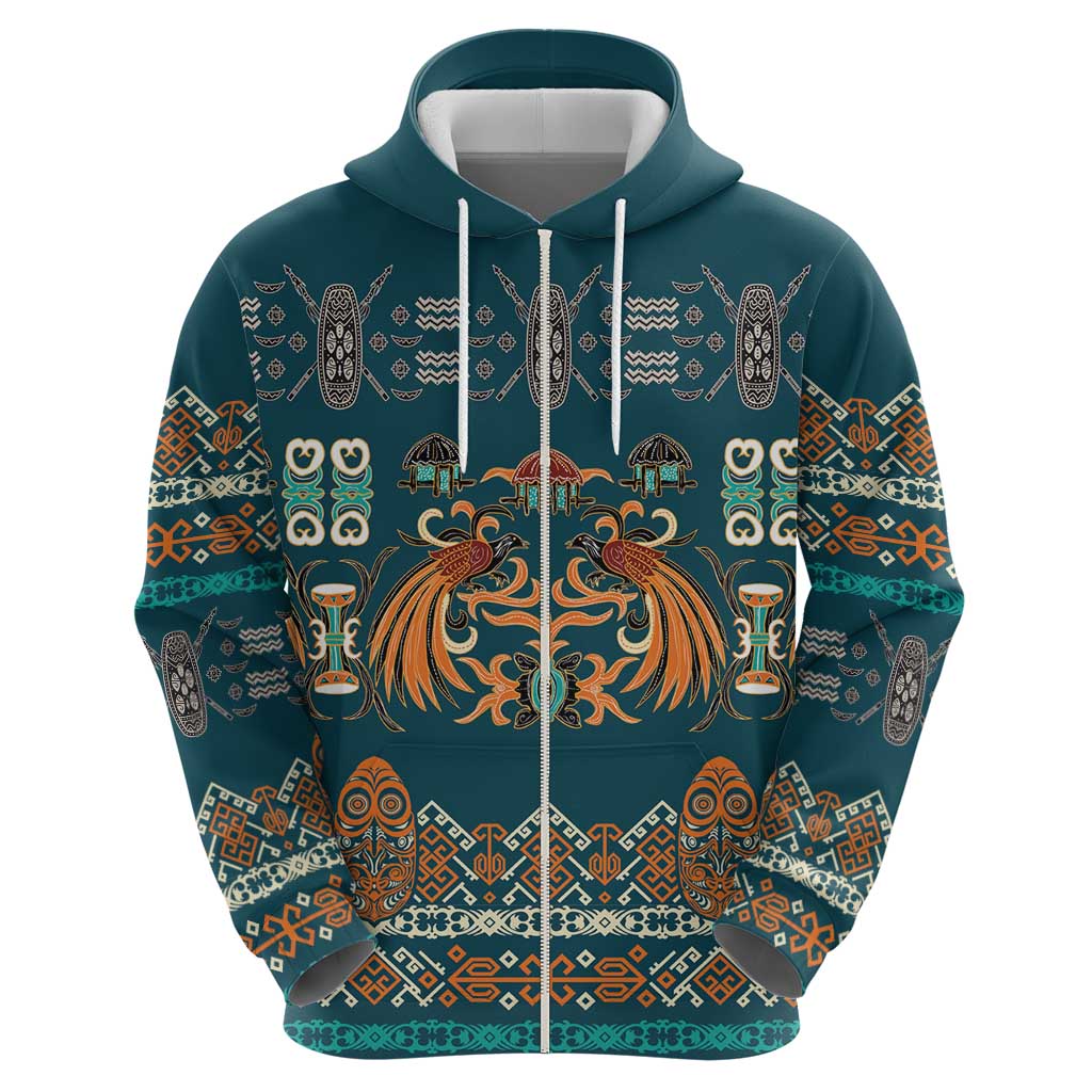 Dark Cyan Blue Batik Papua-inspired Pattern Hoodie - Polynesian Pride
