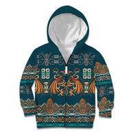 Dark Cyan Blue Batik Papua-inspired Pattern Kid Hoodie - Polynesian Pride