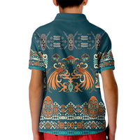 Dark Cyan Blue Batik Papua-inspired Pattern Kid Polo Shirt - Polynesian Pride