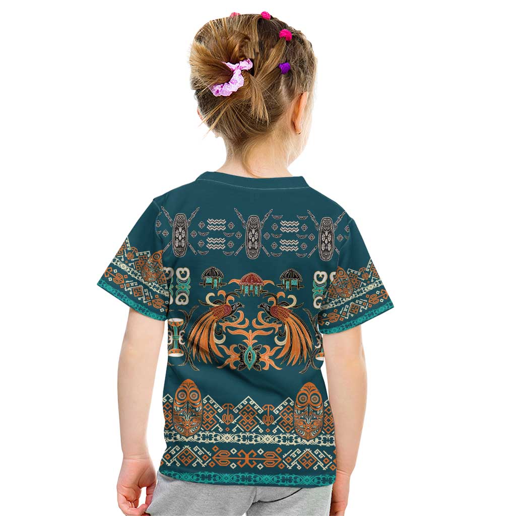 Dark Cyan Blue Batik Papua-inspired Pattern Kid T Shirt - Polynesian Pride