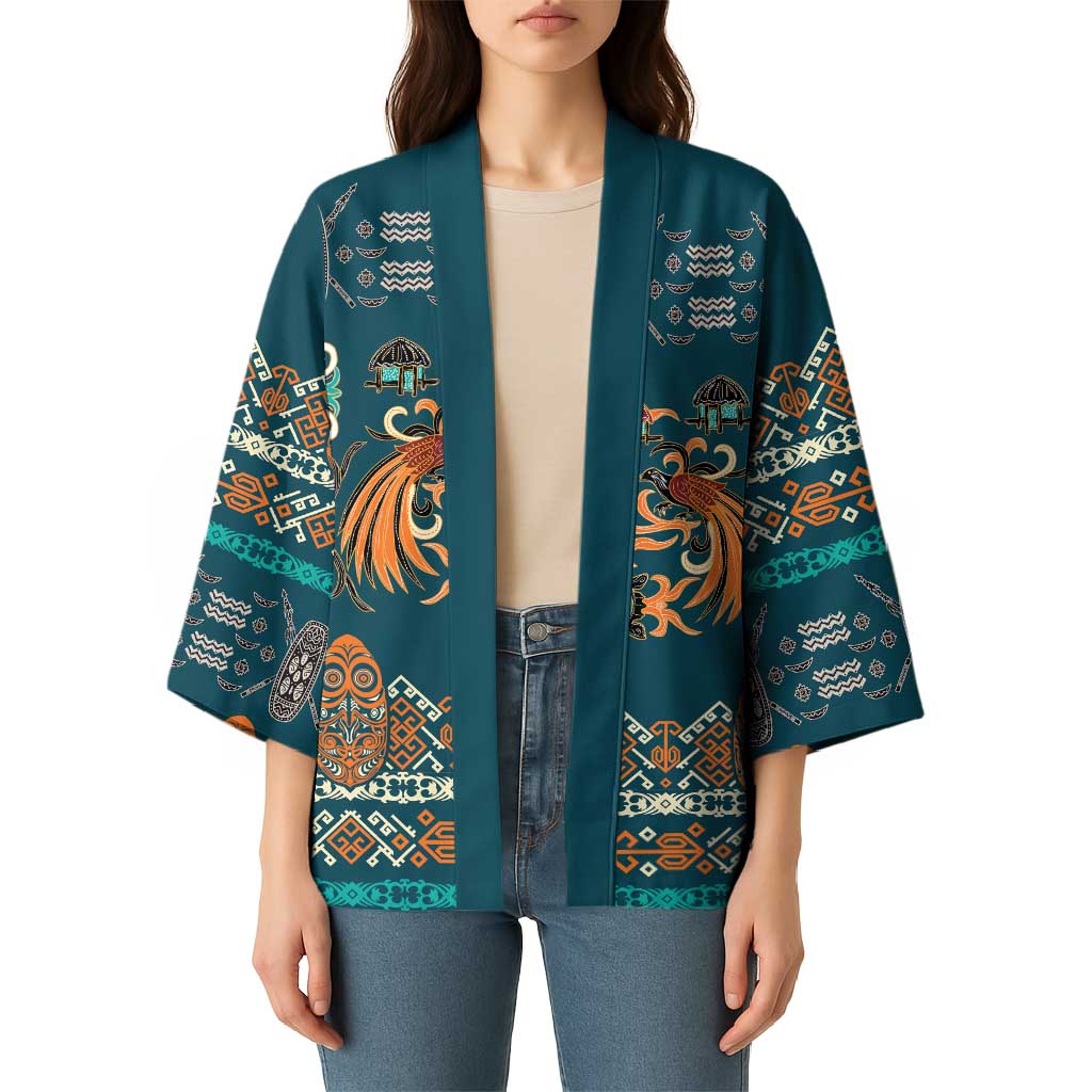 Dark Cyan Blue Batik Papua-inspired Pattern Kimono - Polynesian Pride