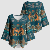 Dark Cyan Blue Batik Papua-inspired Pattern Kimono Sleeve Blouse - Polynesian Pride