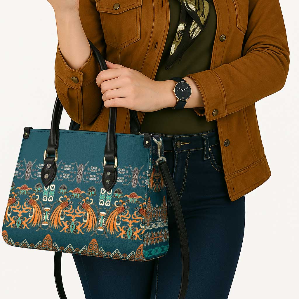 Dark Cyan Blue Batik Papua-inspired Pattern Leather Bag - Polynesian Pride