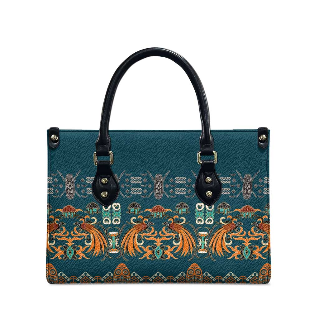 Dark Cyan Blue Batik Papua-inspired Pattern Leather Bag - Polynesian Pride