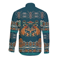 Dark Cyan Blue Batik Papua-inspired Pattern Long Sleeve Button Shirt LT9 - Polynesian Pride