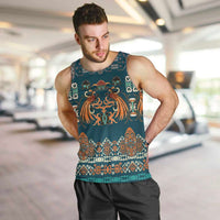 Dark Cyan Blue Batik Papua-inspired Pattern Men Tank Top LT9 Blue - Polynesian Pride