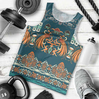 Dark Cyan Blue Batik Papua-inspired Pattern Men Tank Top LT9 - Polynesian Pride