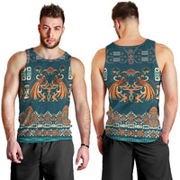 Dark Cyan Blue Batik Papua-inspired Pattern Men Tank Top LT9 - Polynesian Pride