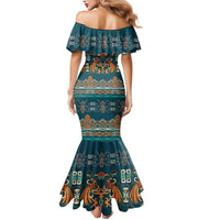 Dark Cyan Blue Batik Papua-inspired Pattern Mermaid Dress - Polynesian Pride