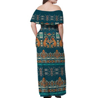 Dark Cyan Blue Batik Papua-inspired Pattern Off Shoulder Maxi Dress LT9 - Polynesian Pride