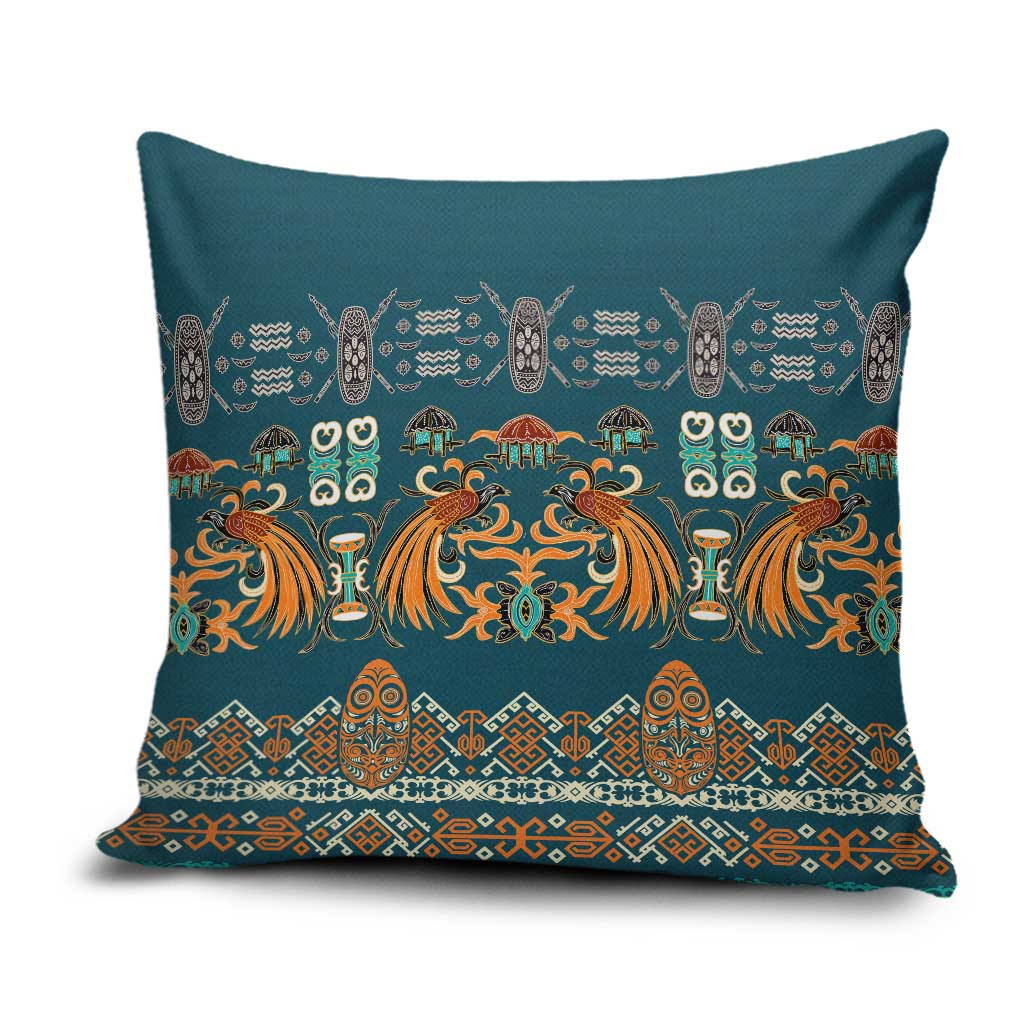 Dark Cyan Blue Batik Papua-inspired Pattern Pillow Cover - Polynesian Pride