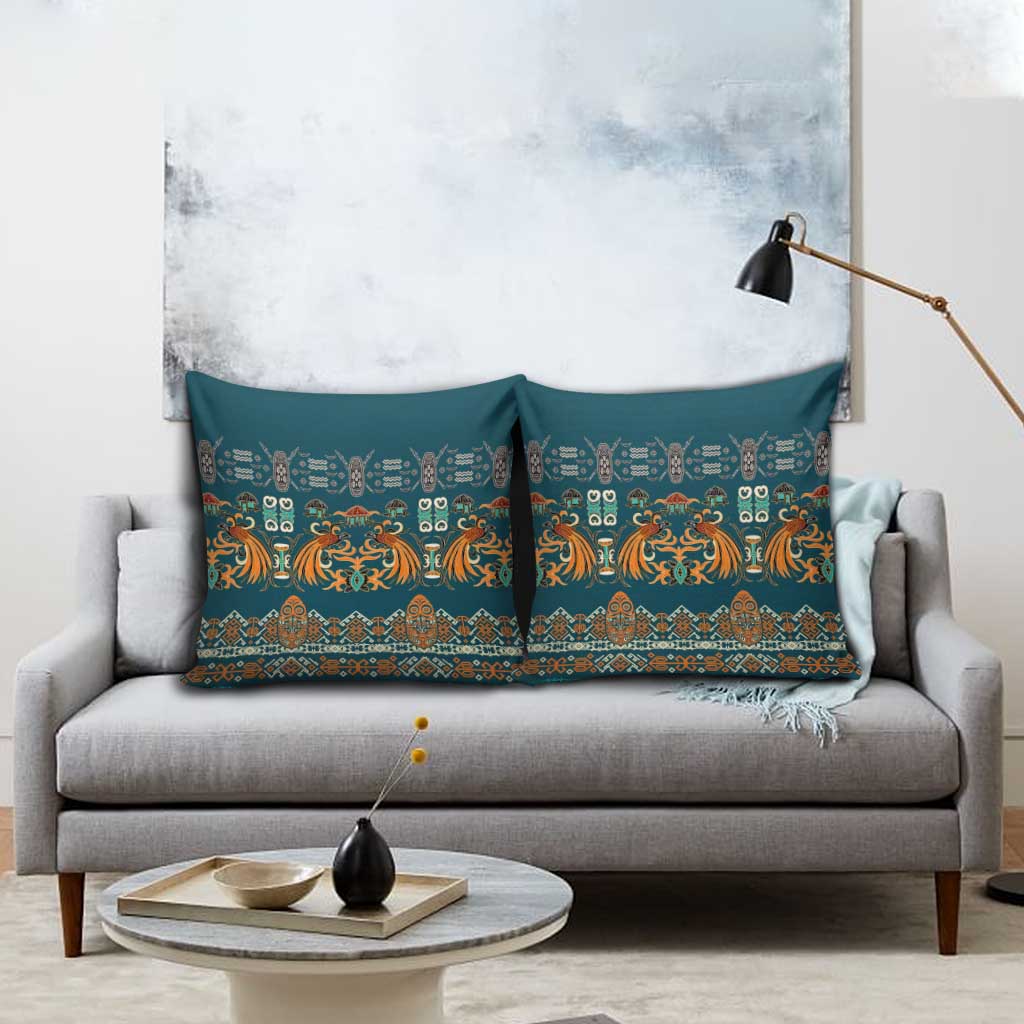 Dark Cyan Blue Batik Papua-inspired Pattern Pillow Cover - Polynesian Pride
