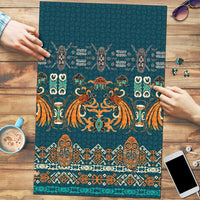 Dark Cyan Blue Batik Papua-inspired Pattern Puzzle LT9 Blue - Polynesian Pride