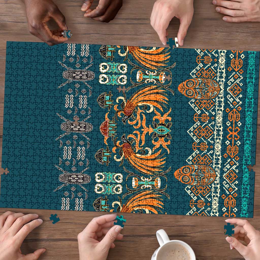 Dark Cyan Blue Batik Papua-inspired Pattern Puzzle LT9 - Polynesian Pride