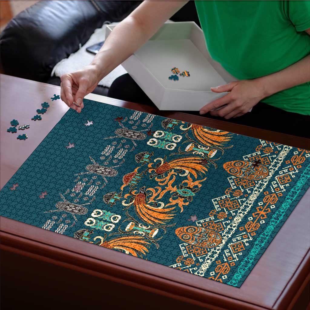 Dark Cyan Blue Batik Papua-inspired Pattern Puzzle LT9 - Polynesian Pride