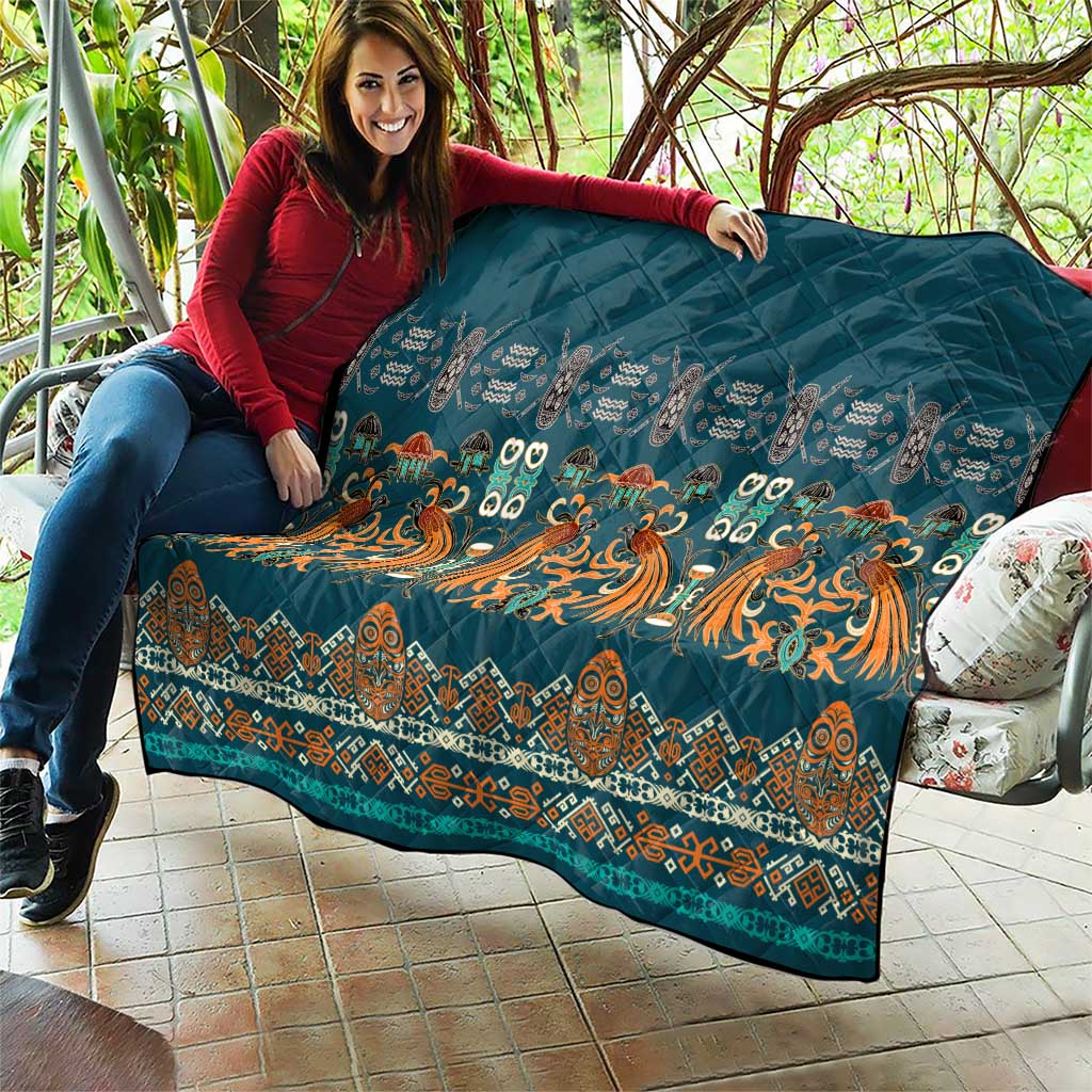 Dark Cyan Blue Batik Papua-inspired Pattern Quilt - Polynesian Pride