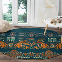 Dark Cyan Blue Batik Papua-inspired Pattern Round Carpet - Polynesian Pride