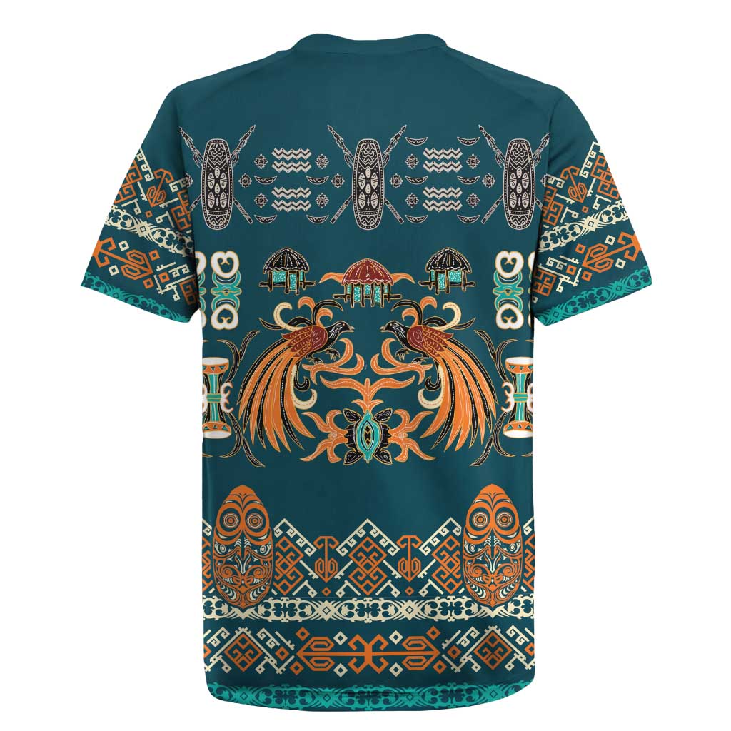 Dark Cyan Blue Batik Papua-inspired Pattern Rugby Jersey LT9 - Polynesian Pride