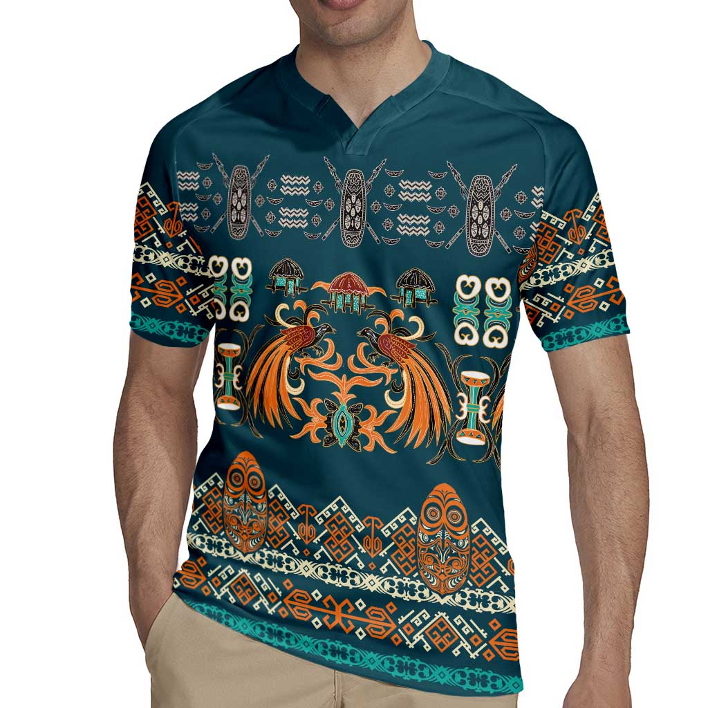 Dark Cyan Blue Batik Papua-inspired Pattern Rugby Jersey LT9 - Polynesian Pride