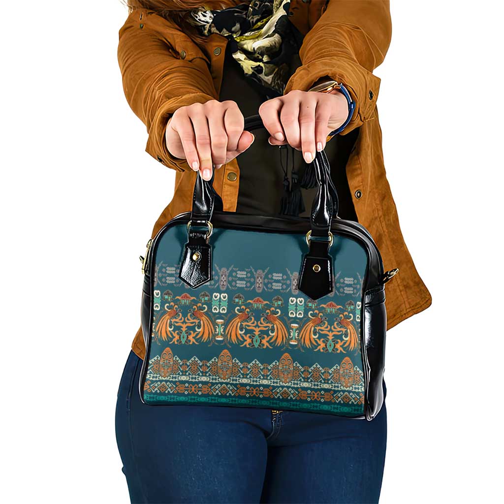 Dark Cyan Blue Batik Papua-inspired Pattern Shoulder Handbag - Polynesian Pride