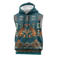 Dark Cyan Blue Batik Papua-inspired Pattern Sleeveless Hoodie - Polynesian Pride
