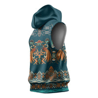 Dark Cyan Blue Batik Papua-inspired Pattern Sleeveless Hoodie - Polynesian Pride