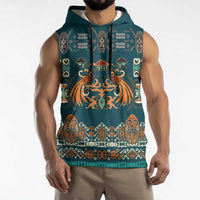 Dark Cyan Blue Batik Papua-inspired Pattern Sleeveless Hoodie - Polynesian Pride