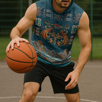 Dark Cyan Blue Batik Papua-inspired Pattern Sleeveless Hoodie - Polynesian Pride