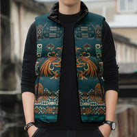 Dark Cyan Blue Batik Papua-inspired Pattern Sleeveless Puffer Jacket LT9 - Polynesian Pride