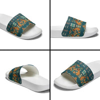 Dark Cyan Blue Batik Papua-inspired Pattern Slide Sandals - Polynesian Pride