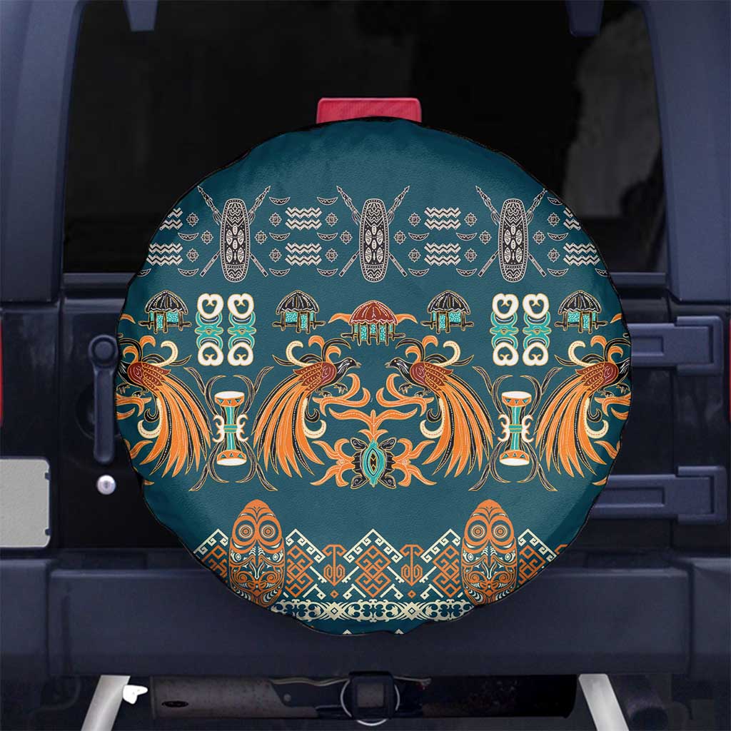 Dark Cyan Blue Batik Papua-inspired Pattern Spare Tire Cover - Polynesian Pride